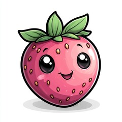 Fototapeta premium Cartoon strawberry with a cute, smiling face.
