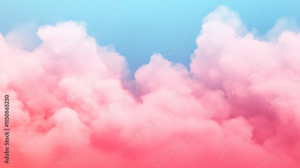 Poster pink and blue fractal cloud sky featuring dreamy and abstract patterns in vivid vector style for art