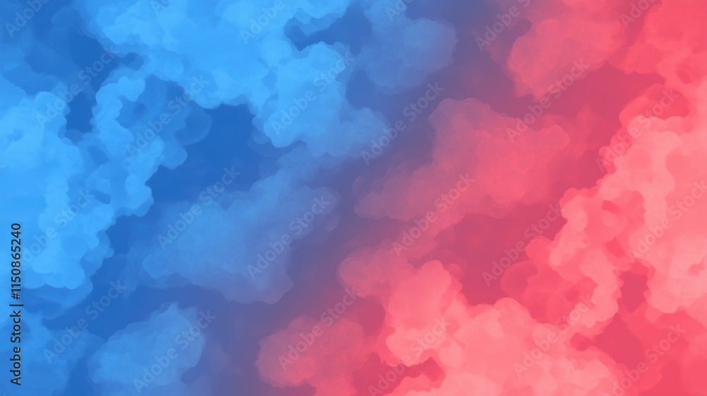 Poster abstract blue and red fractal clouds in vibrant gradient, digital art background design in modern 16