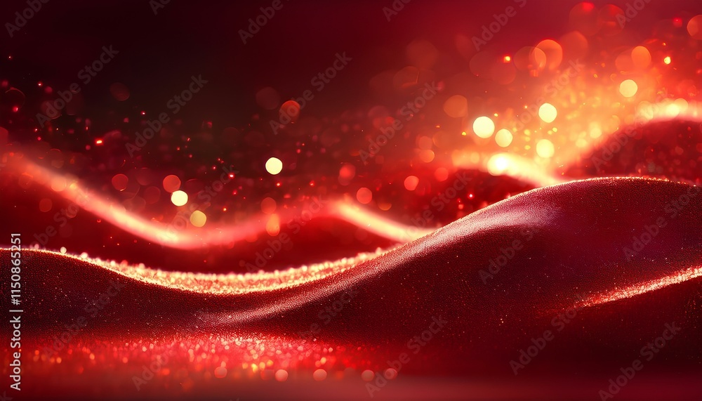 Poster Red glitter abstract with blurry light background patterns. Red wavy abstract background.