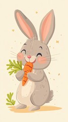 Obraz premium Happy Grey Rabbit Enjoying A Tasty Carrot