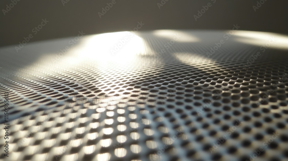 Poster close-up of metallic surface with perforated design and soft light