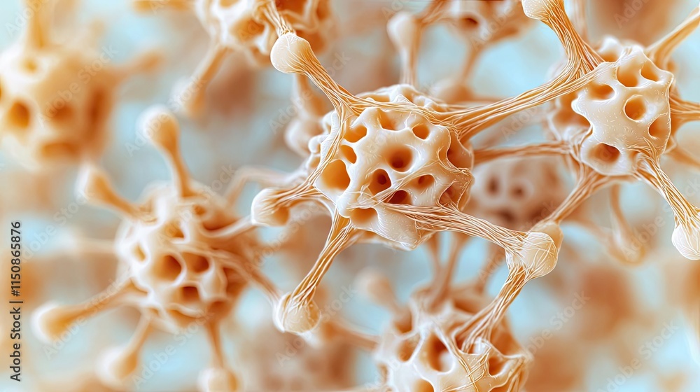 Poster multiple sclerosis disease concept. close-up view of microscopic structures resembling organic cells