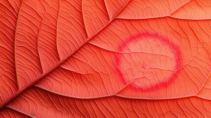 Lyme disease idea. Close-up of a vibrant red leaf showcasing intricate textures and patterns.