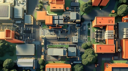 Aerial view of industrial complex.