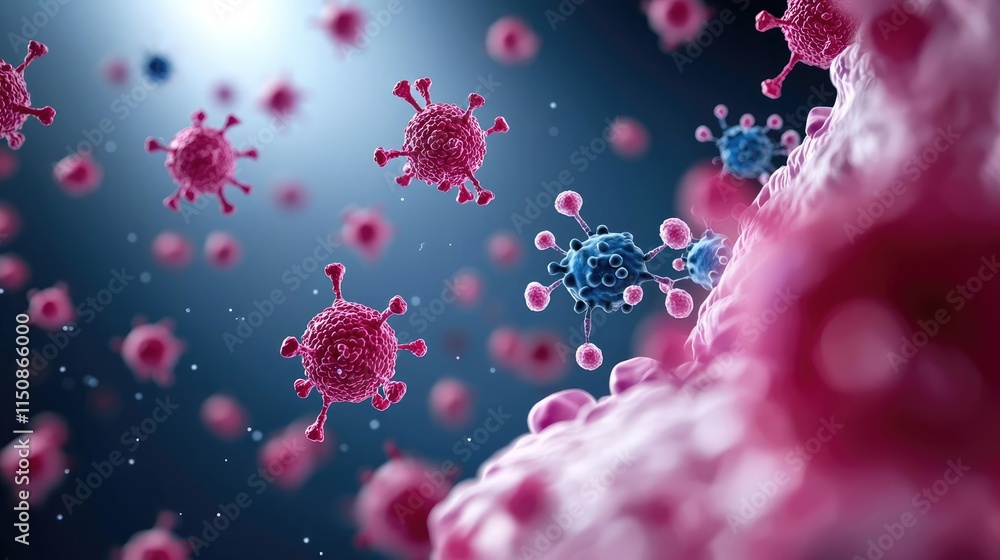 Poster lyme disease idea. detailed close-up of colorful virus particles in a dynamic microscopic environmen