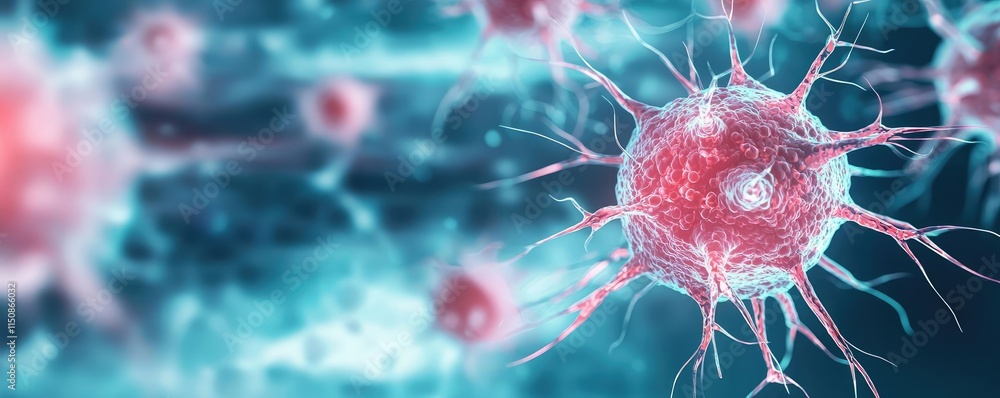 Poster multiple sclerosis disease concept. microscopic view of a virus, showcasing its structure and intric