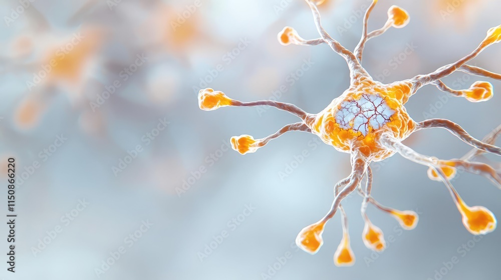 Poster multiple sclerosis disease concept. detailed close-up of a neuron showcasing its intricate structure