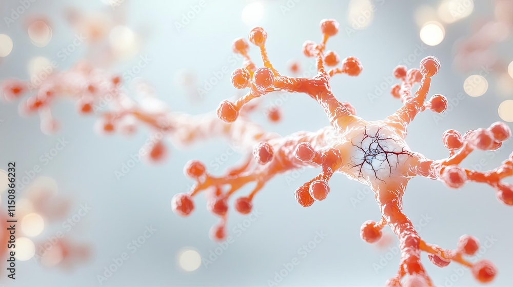Poster multiple sclerosis disease concept. close-up view of a neuron structure showcasing intricate details