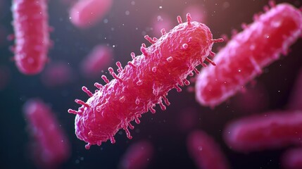Fototapeta premium Lyme disease idea. Close-up of pink bacteria under a microscope, showcasing cellular structures and details.