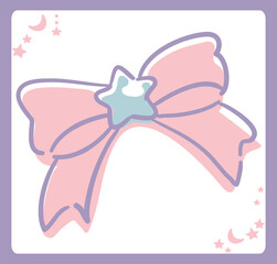 ゆめかわ、ガーリーなリボンのフレーム・デザイン素材。ベクターイラスト素材。