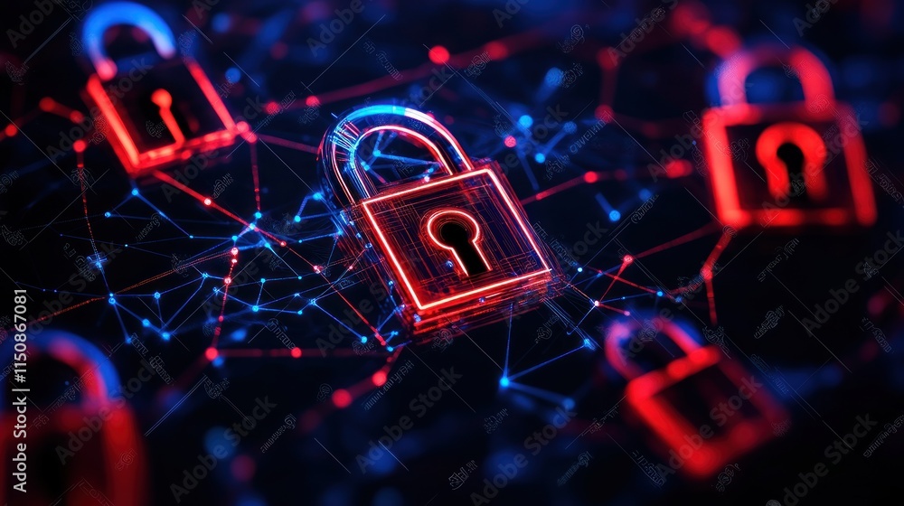 Poster cyber security network lock blur background