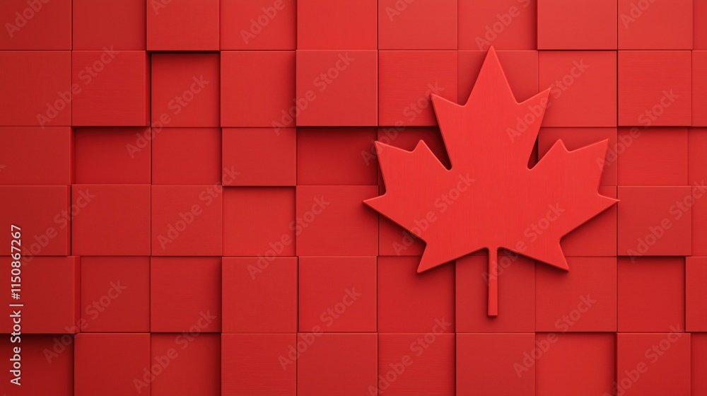 Aufkleber futuristic 3d blocks render of canadian flag with modern geometric design in red tones highlighting 