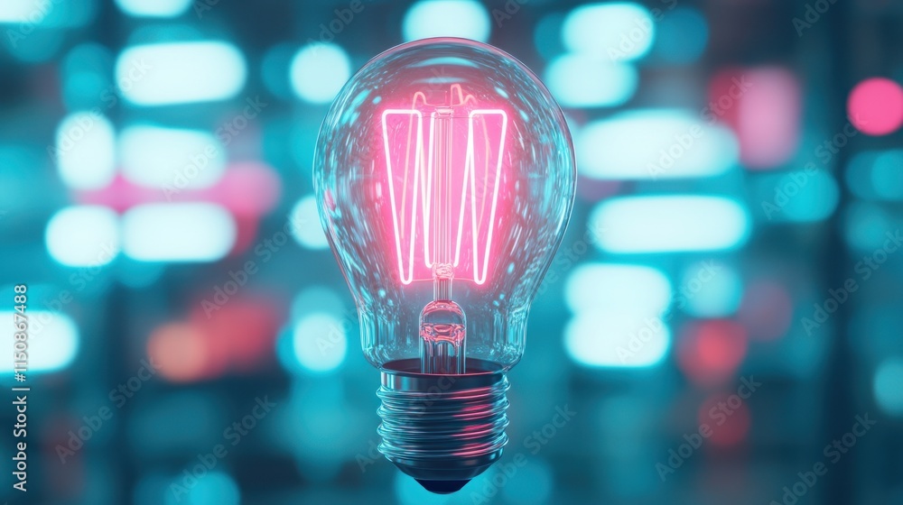 Poster glowing lightbulb with neon 'w'