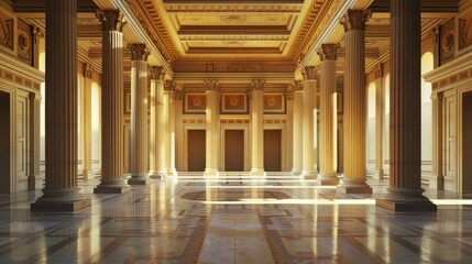 Obraz premium Ancient greek architecture with pillars and a classical interior