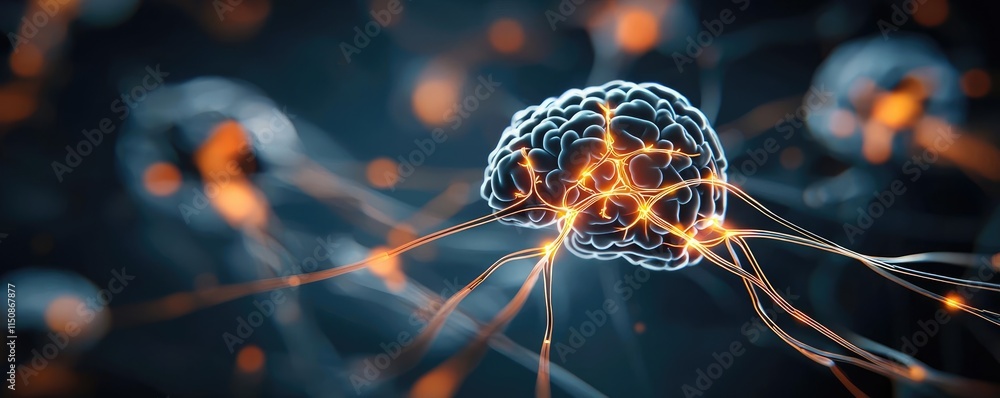 Poster multiple sclerosis disease concept. a conceptual representation of a brain interconnected with neuro