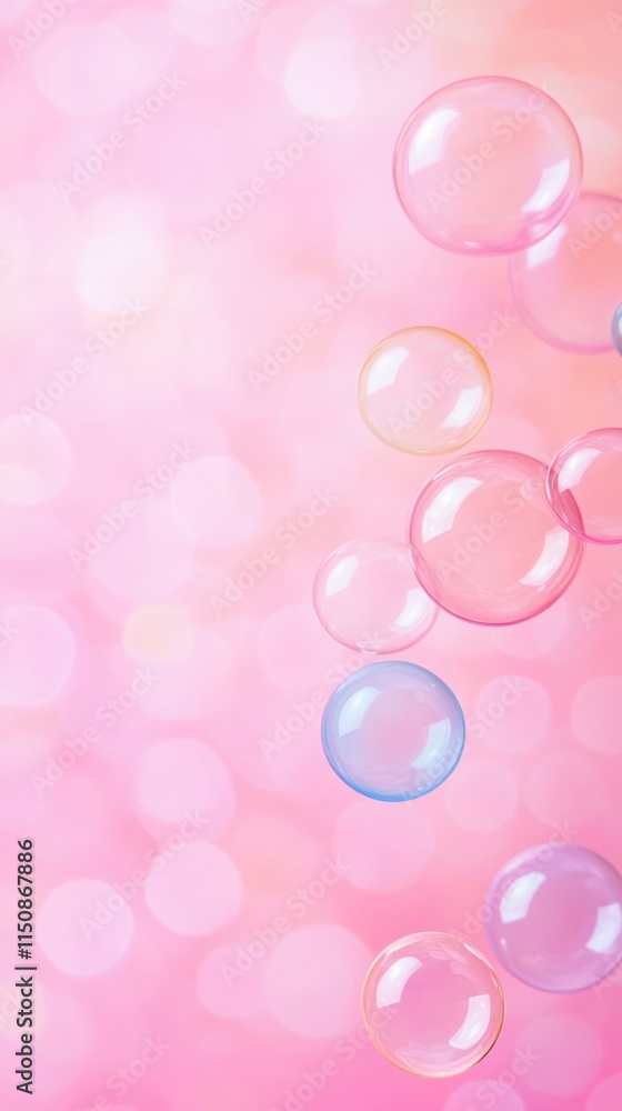 Aufkleber dreamy pink background with colorful soap bubbles floating, creating a soft, captivating scene for p