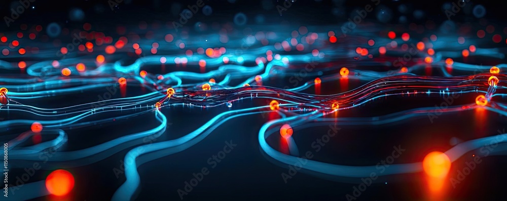 Poster depression disease concept. abstract representation of digital networks with glowing nodes and flowi