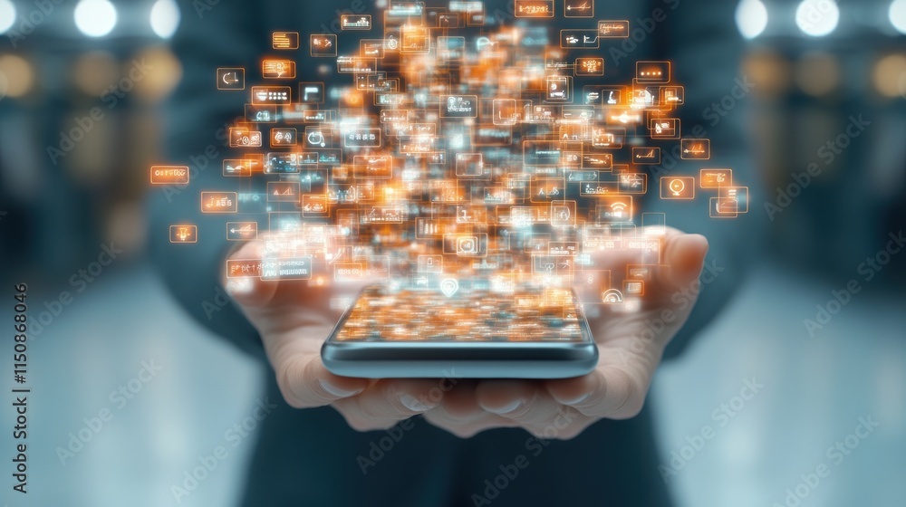 Poster Mobile App Data Interface Blur Background