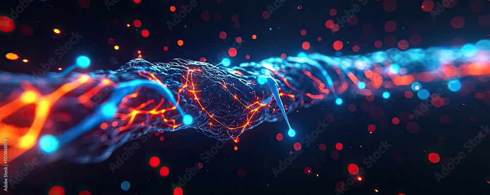 Poster multiple sclerosis disease concept. an abstract representation of interconnected nodes in vivid colo