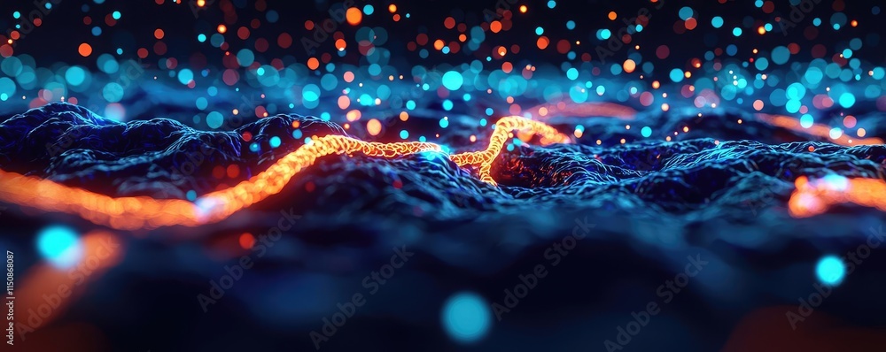Poster multiple sclerosis disease concept. abstract visualization of vibrant digital waves and particles in