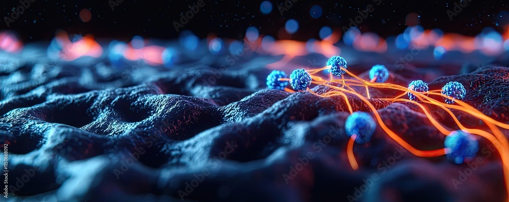 Poster multiple sclerosis disease concept. abstract representation of molecular interaction and energy flow