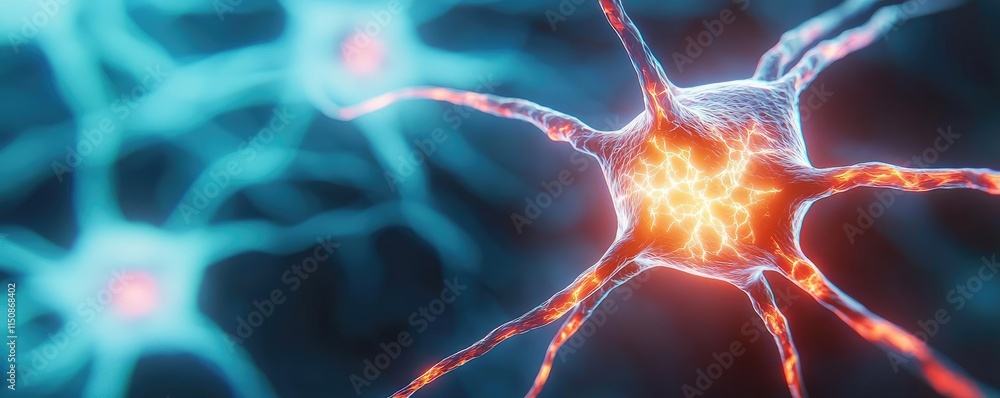 Poster multiple sclerosis disease concept. close-up of neurons, showcasing their intricate structures and v