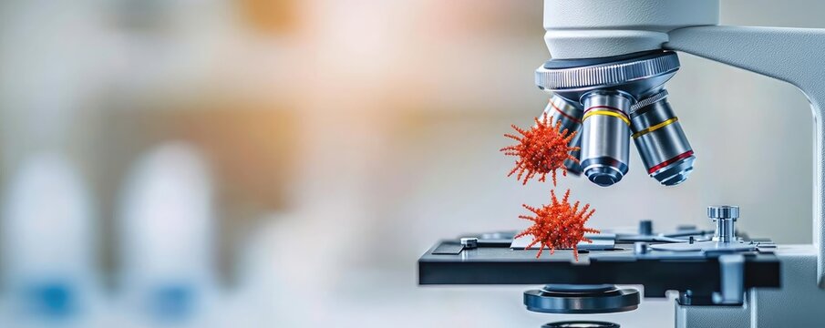 Lyme disease idea. Microscope focusing on pathogen samples in a modern laboratory setting.