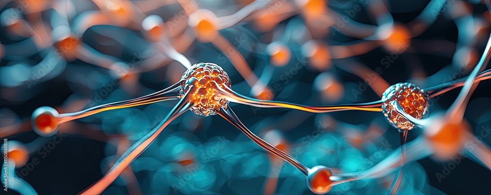 Poster depression disease concept. close-up view of interconnected neurons with glowing nodes and vibrant c