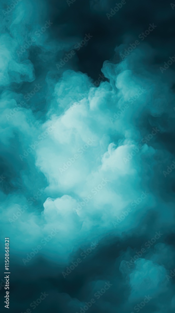 Poster mystical turquoise fog with glowing light particles in motion creating enchanting atmosphere featuri