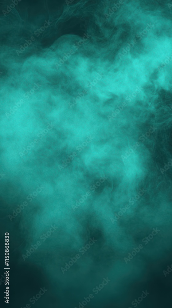 Poster mystical dark turquoise fog with light particles flying in abstract design capturing enigmatic atmos