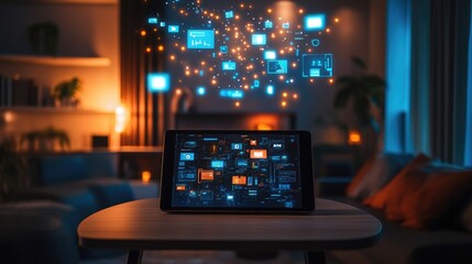Fototapeta premium Digital Technology Visualization with Tablet in Modern Living Room