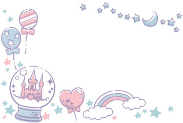 ゆめかわ、ガーリーなパステルトーンのフレーム・背景素材。ベクターイラスト素材。