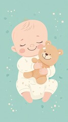 Baby Sleeping Peacefully Holding Beloved Teddy Bear