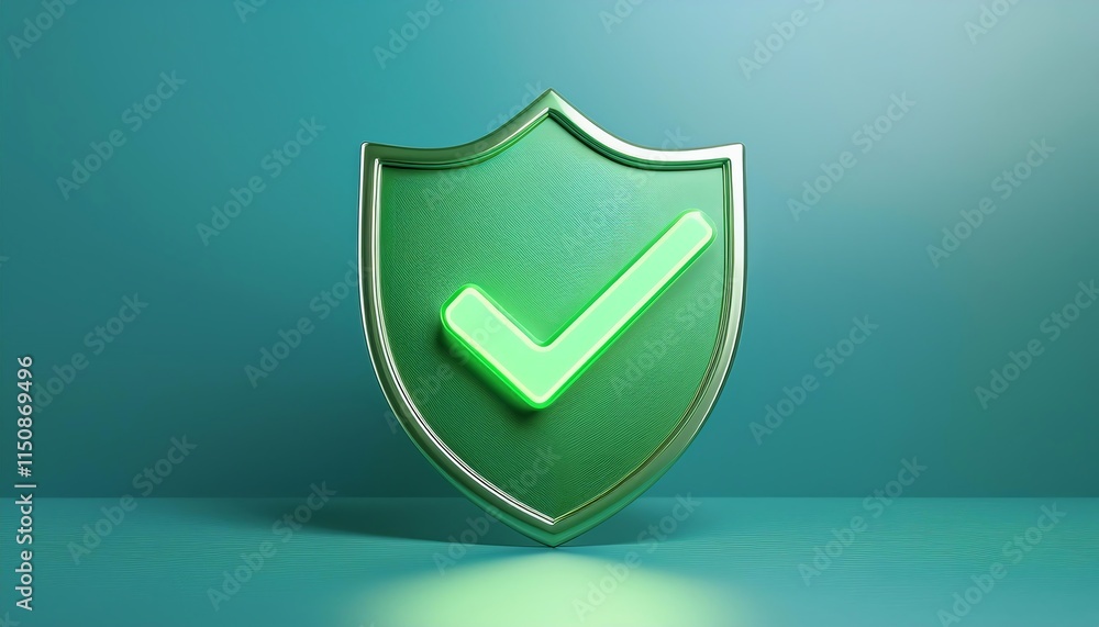 Poster a green shield with a checkmark symbolizes security and validation, representing trust and protectio
