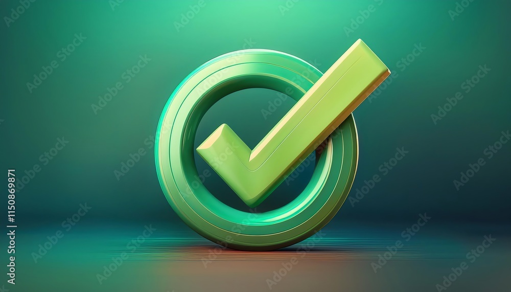 Poster a 3d illustration of a green check mark inside a circular outline, symbolizing approval and success 