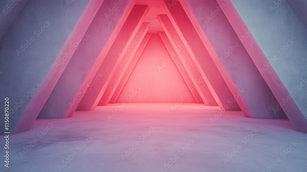 Poster futuristic neon corridor with symmetrical pink light design in modern architecture setting for abstr