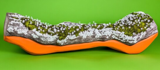 Obraz premium Mossy wood piece, orange base, green.