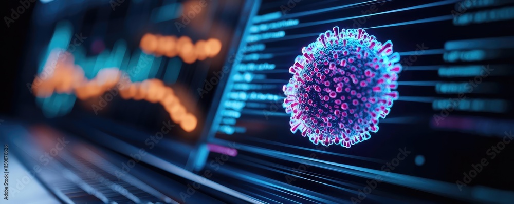 Poster lyme disease idea. digital representation of a virus analyzing data trends on a computer screen.