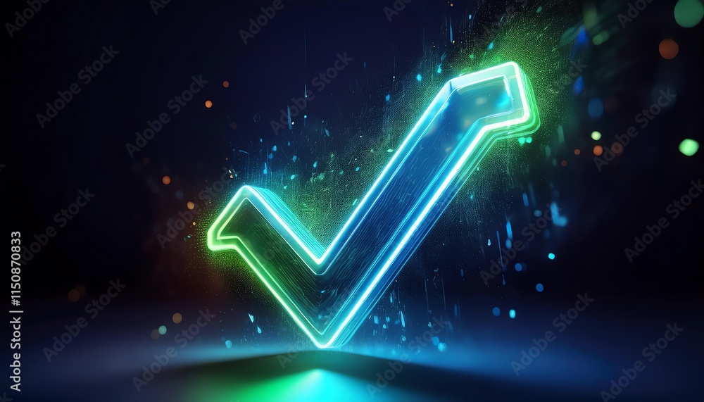 Aufkleber a glowing checkmark symbol surrounded by vibrant colors and particles, representing approval and suc