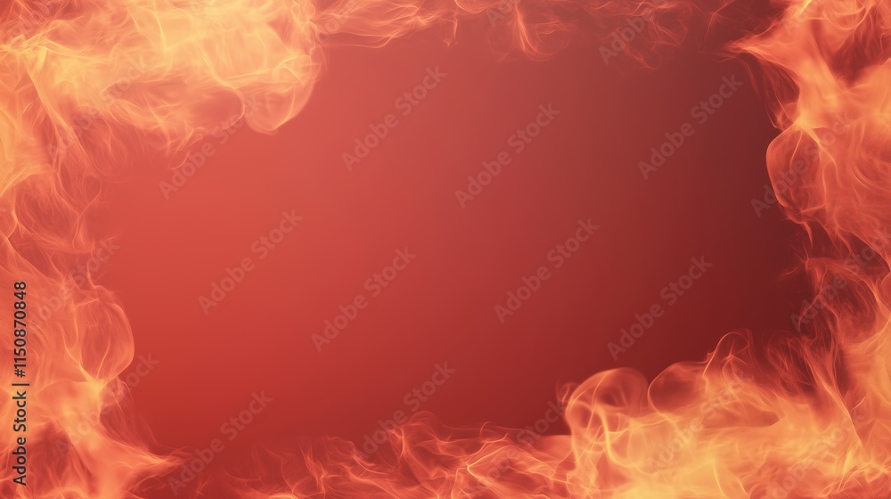 Poster fiery frame with dynamic flames creating a border on red background for dramatic and intense visual 