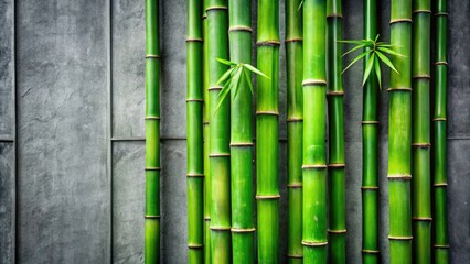 Fototapeta premium Green Bamboo Concrete Wall Architecture Photography - AI Generative Image