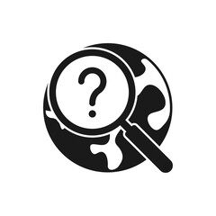 Web search. Globe with magnifying glass icon flat style isolated on white background. Vector illustration