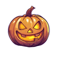 Pumpkin with carved face for Halloween, cartoon style, isolated