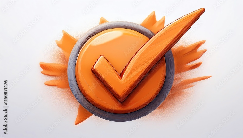 Poster a vibrant checkmark icon with an orange color scheme, symbolizing approval or completion against a l
