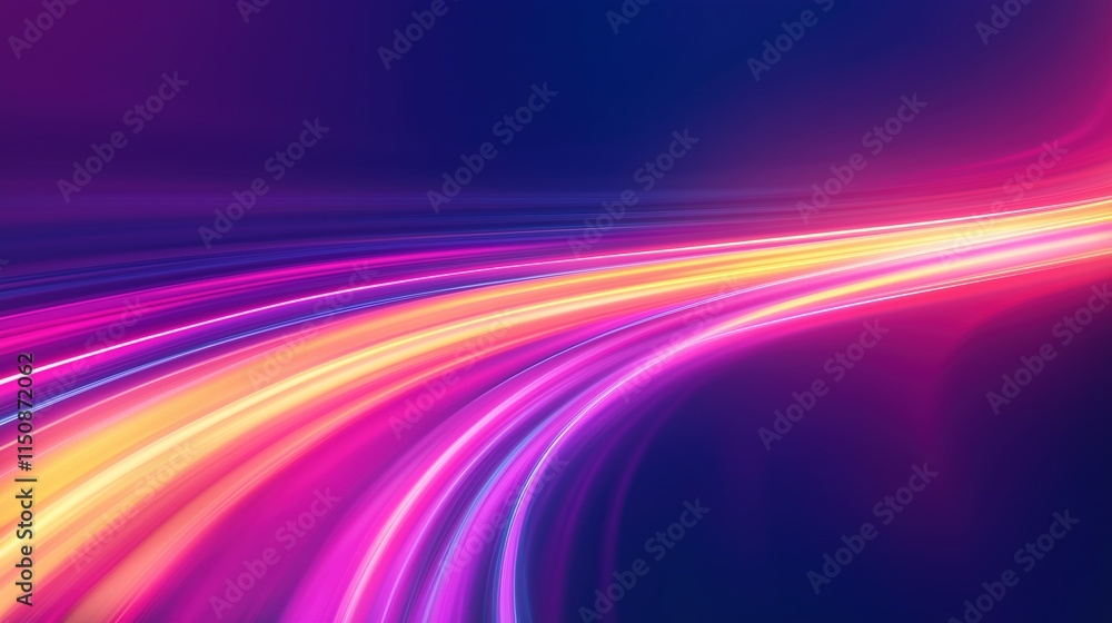 Poster futuristic neon laser light tunnel with abstract glowing curves and vibrant colors in a dynamic 2d i