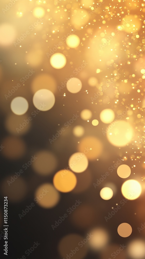 Poster golden bokeh background with glowing particles and light effects for festive and elegant design, per