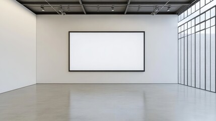 Minimalist Art Gallery Interior with Blank Canvas and Natural Light