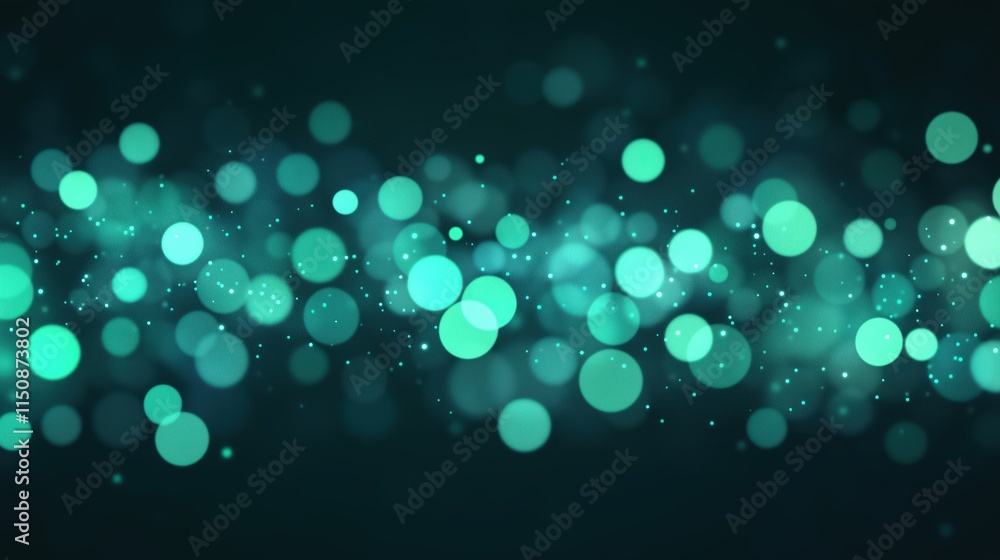Poster green blurred bokeh background illustration with glowing light circles and abstract digital design p