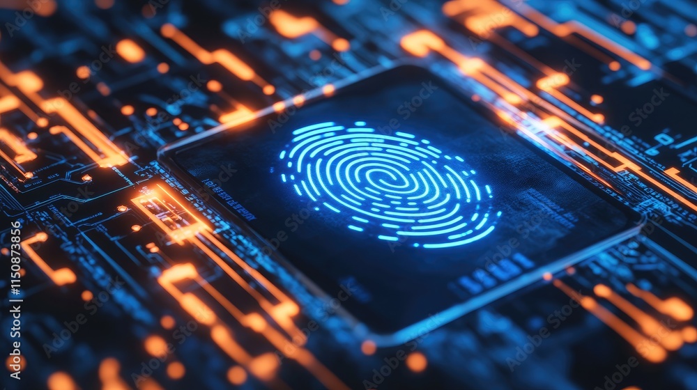 Poster digital fingerprint on circuit board with futuristic technology design